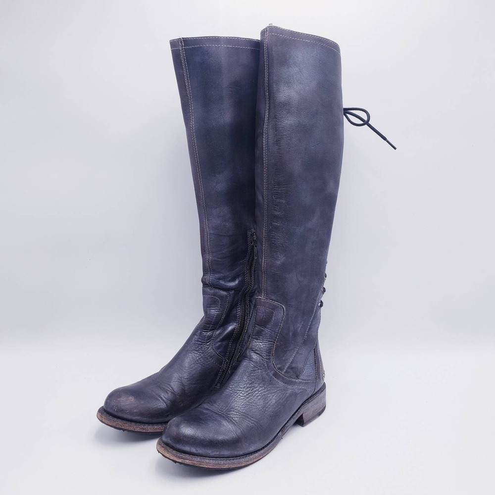 Bed Stu Manchester Tall Leather Boots Grey Lace‎ Up Back Side Zip Womens Size 9